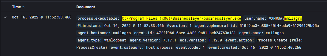 First instance of businesslayer.exe found in Elastic
