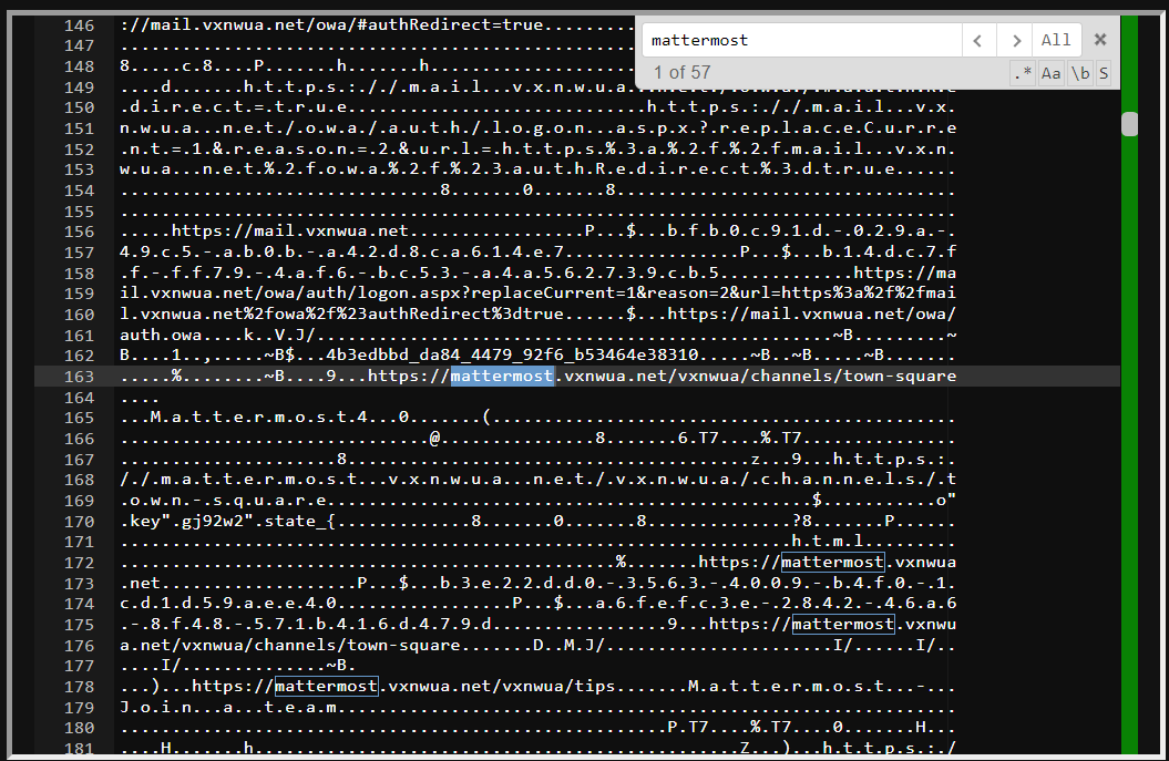 Mattermost string found in the session file